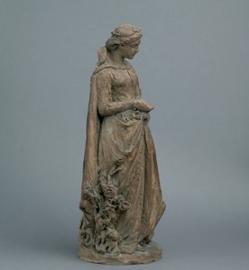 Fille en robe médiévale, cueillant des roses, vers 1870 - English School